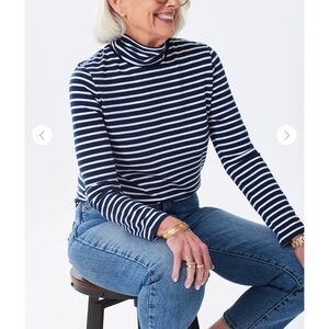 Alice Walk Navy and White Striped Turtleneck Tee